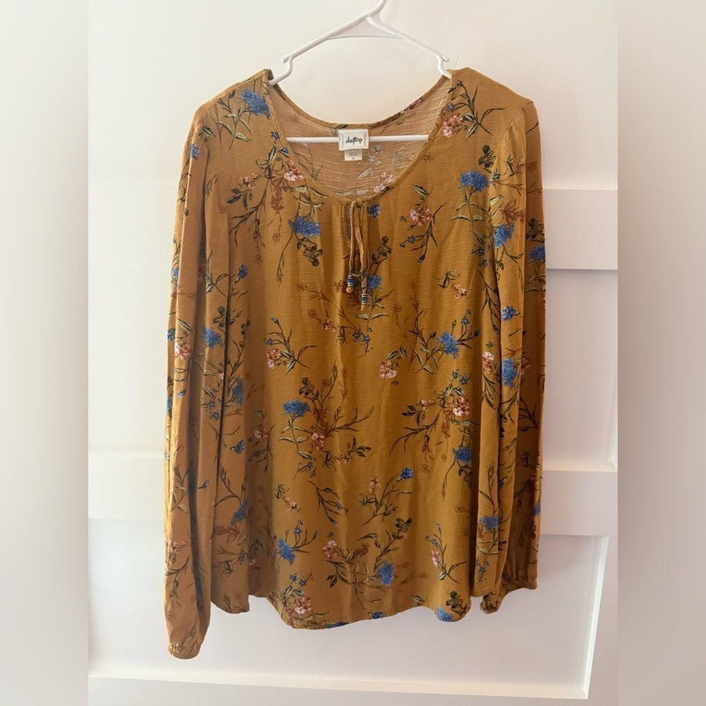 New Daytrip BKE Women's Mustard Yellow Floral Long Sleeve Boho Peasant Top XL